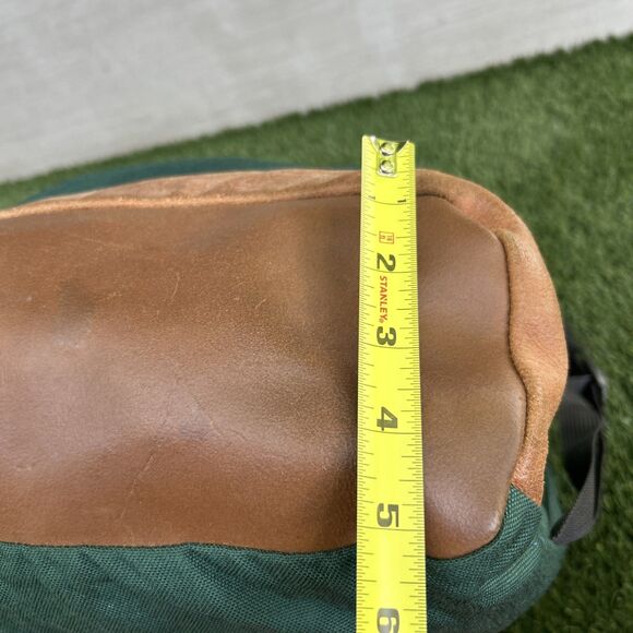 Vtg JANSPORT Backpack western Green canvas & Brown Suede Leather flap zippered